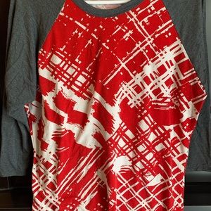 Lularoe Randy tee, 3/4 sleeve, red white and grey. Size L